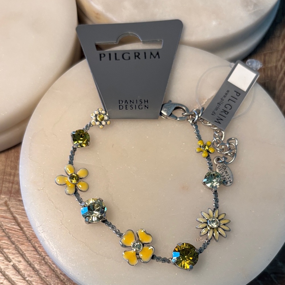 (#81) Pilgrim Yellow and Green Floral Bracelet